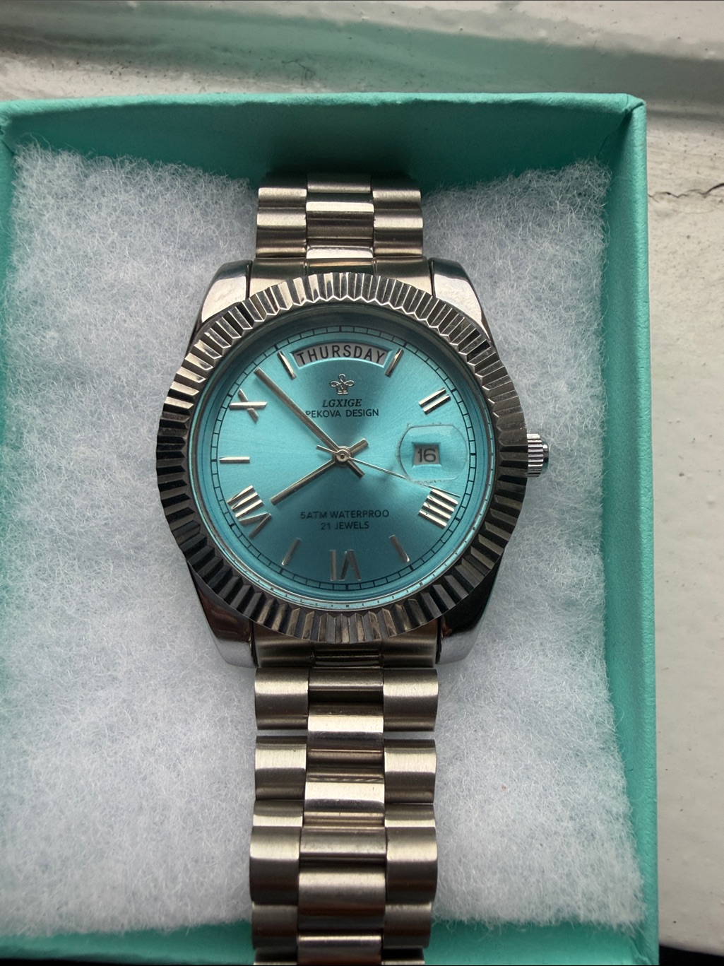 Teal Dial Stainless Steel DayDate Watch